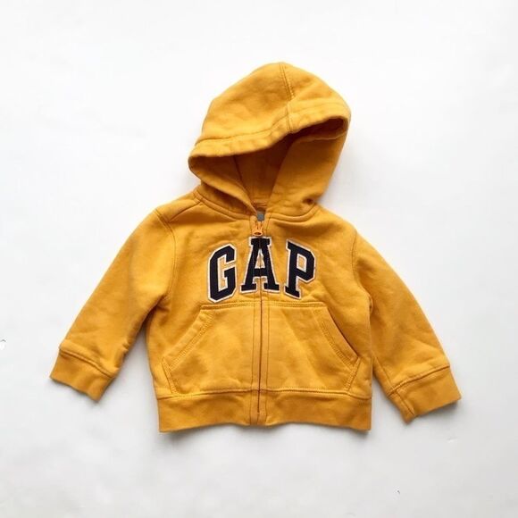 Babygap mustard spell out zip up hoodie GUC 6-12m - Picture 1 of 2